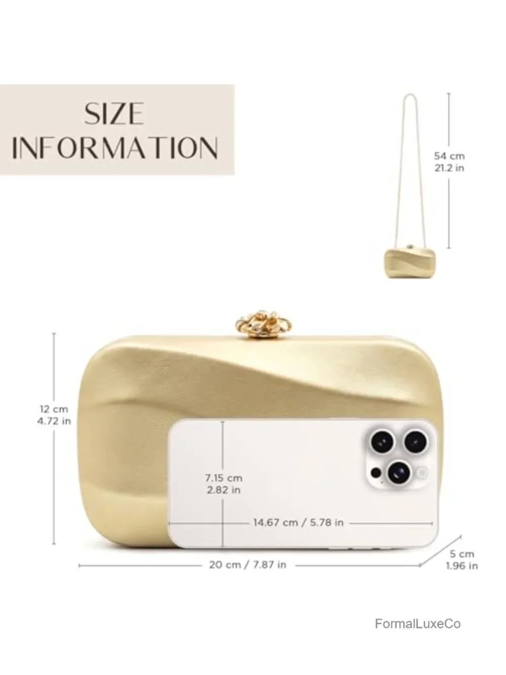 Gold Clutch Purse with Chain Evening Bag Hard Shell Formal Handbag